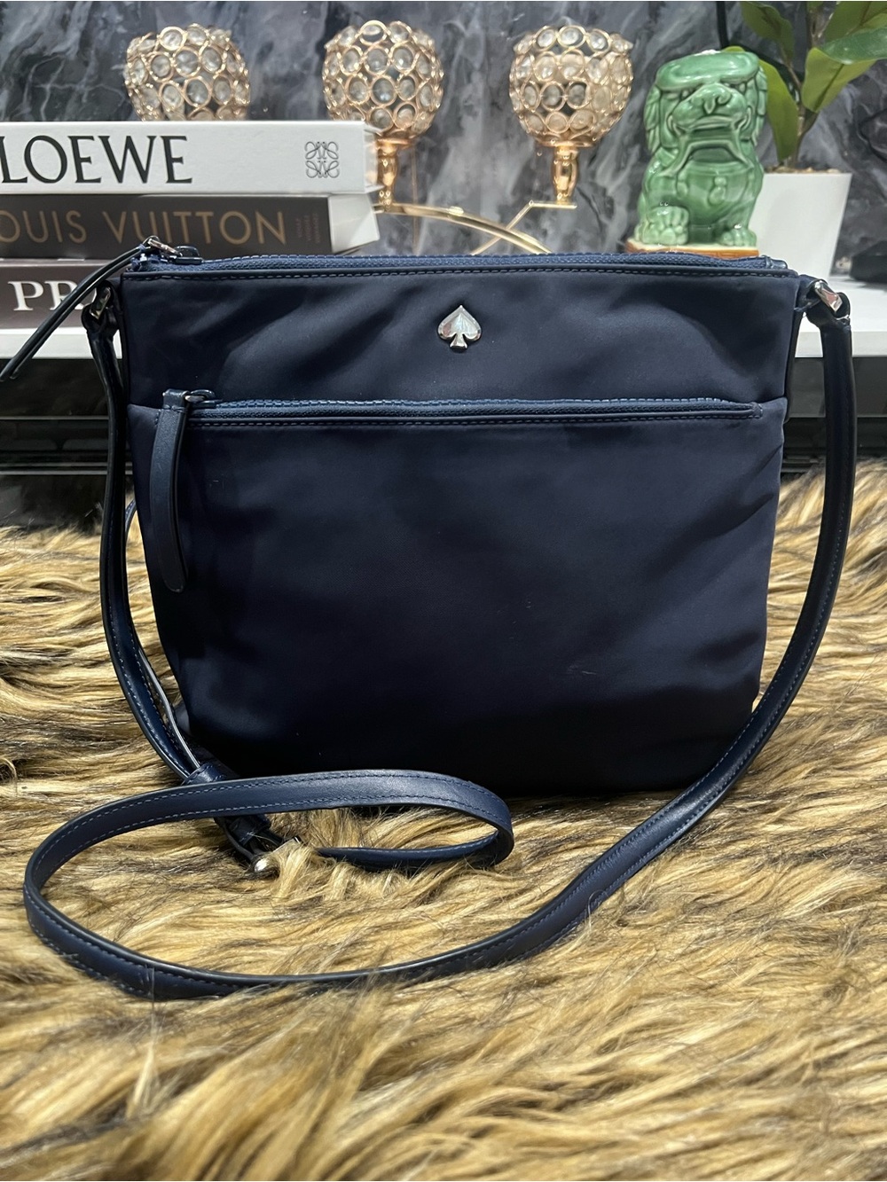 kate spade Navy Nylon Crossbody with Silver Spade Accent